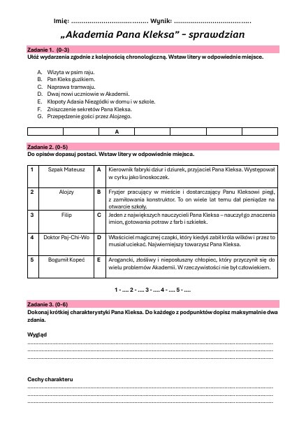 Zestaw lekturowy "Akademia Pana Kleksa"