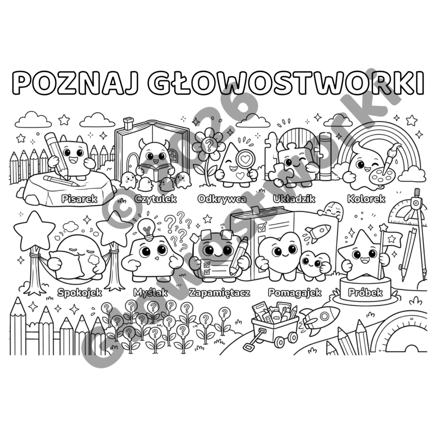 Głowostworkowe Kolorowanki — 13 stron do druku