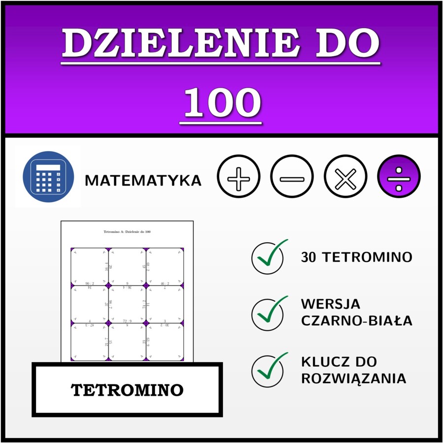 Tetromino - Dzielenie do 100 | matematyka