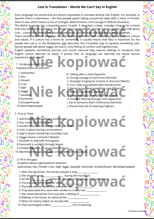 Karta pracy z czytanką Lost in Translation + Relative Clauses B1/B2