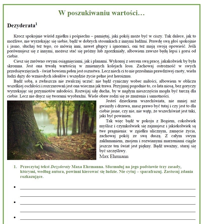 Poprzez literaturę do rozwoju osobistego - wartości ("Dezyderata")