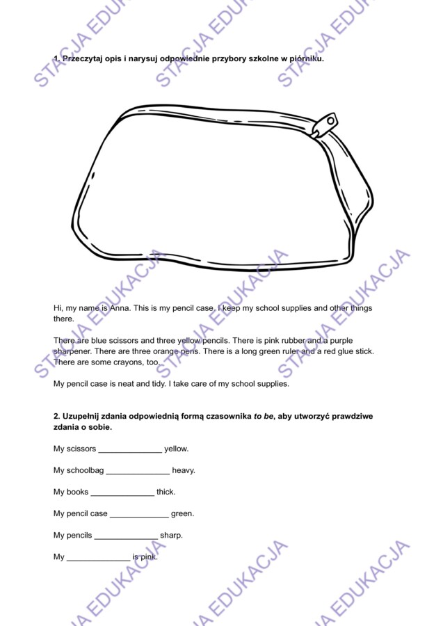 Brainy 4 Unit 1 - powtórka (czytanie ze zrozumieniem, to be, nazwy przyborów szkolnych)