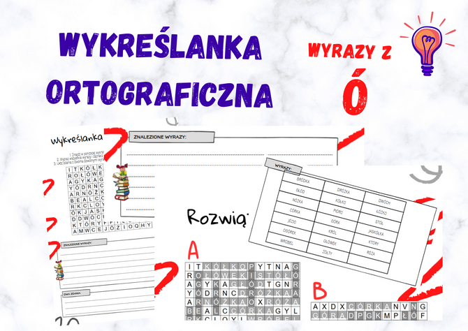 Wykreślanka ortograficzna - wyrazy z Ó w dwóch wersjach