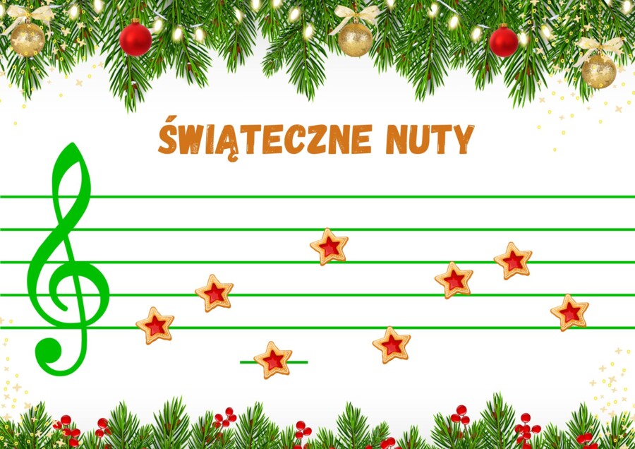 Świąteczne nuty. Nazwy dźwięków w kluczu wiolinowym.