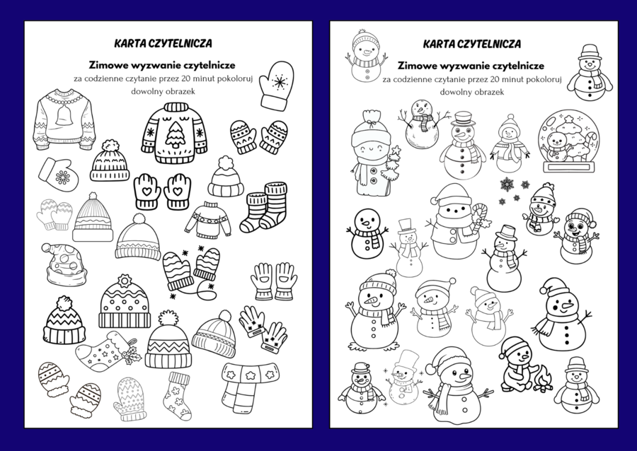 WYZWANIE CZYTELNICZE - zimowe – Karta Czytelnika - 2 wersje  - biblioteka - klasy 1-3
