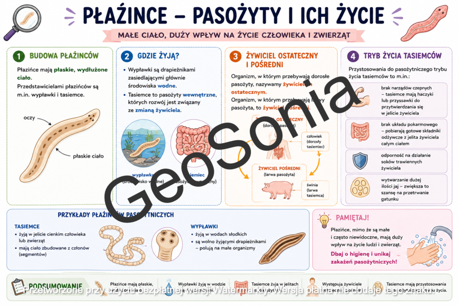 Płazińce  biologia klasa 6 sketchnotka