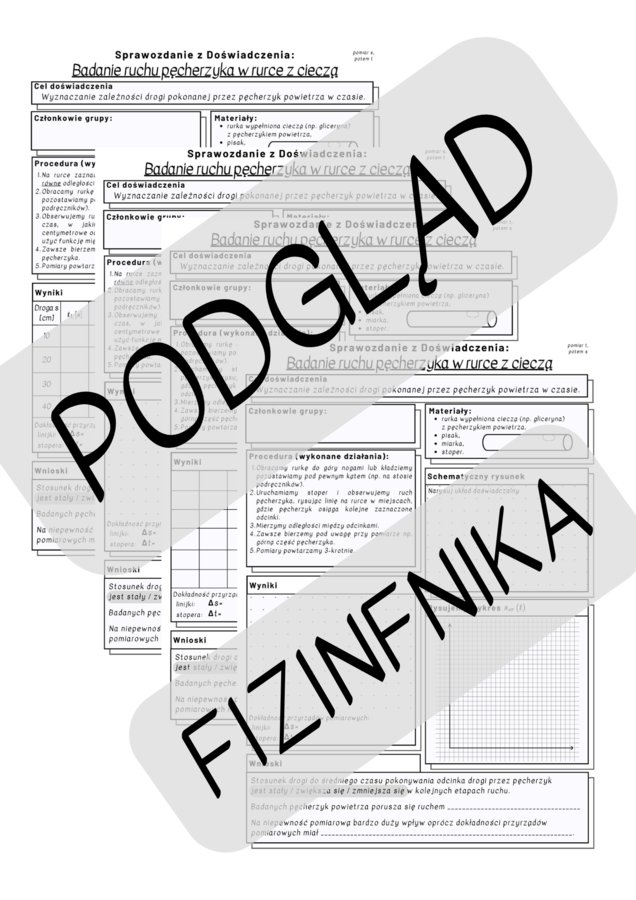 Sprawozdanie z doświadczenia - badanie ruchu pęcherzyka powietrza w rurce z cieczą - ruch jednostajny prostoliniowy