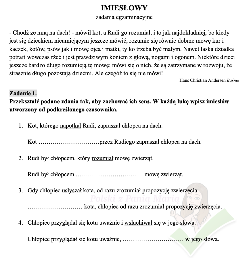 Imiesłowy - zadania egzaminacyjne