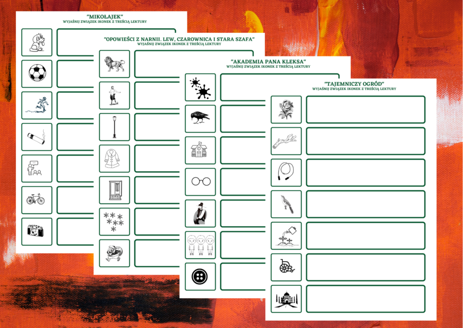 LEKTURY klasa 4 i 6 – ikonki – powtórzenie – 13 kart pracy