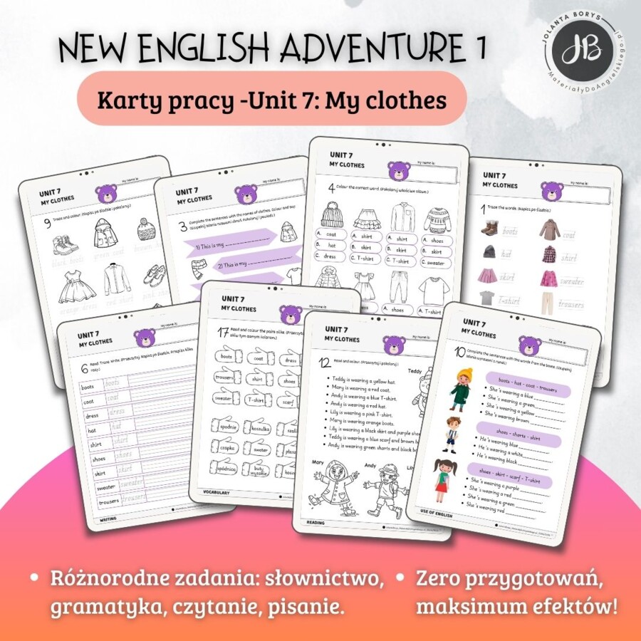 New English Adventure 1 – Unit 7: My clothes – Karty pracy dla klasy 1