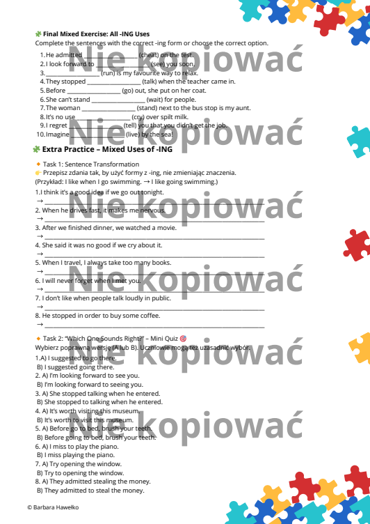 🧾Karta pracy Mastering -ING Forms – Complete Lesson (B1)