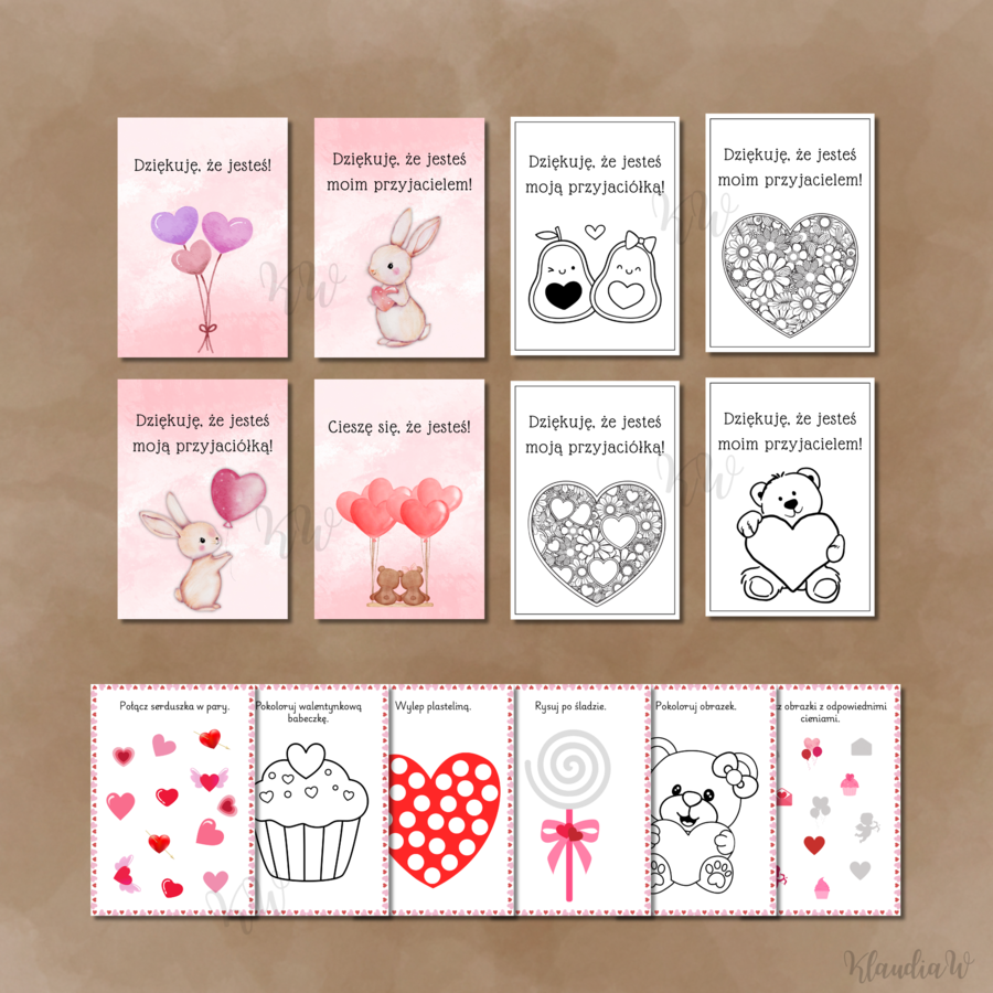 Walentynki - gotowy zestaw materiałów do druku (PDF)