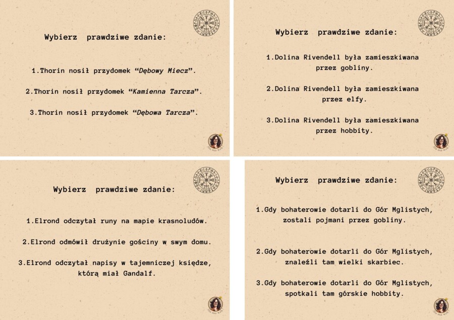 Karty do gry lekturowej "Hobbit".