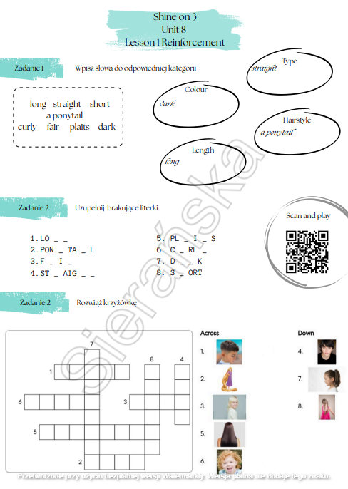 Shine On 3 Unit 8 Lesson 1 Types of hair PRACTICE + Wordwall