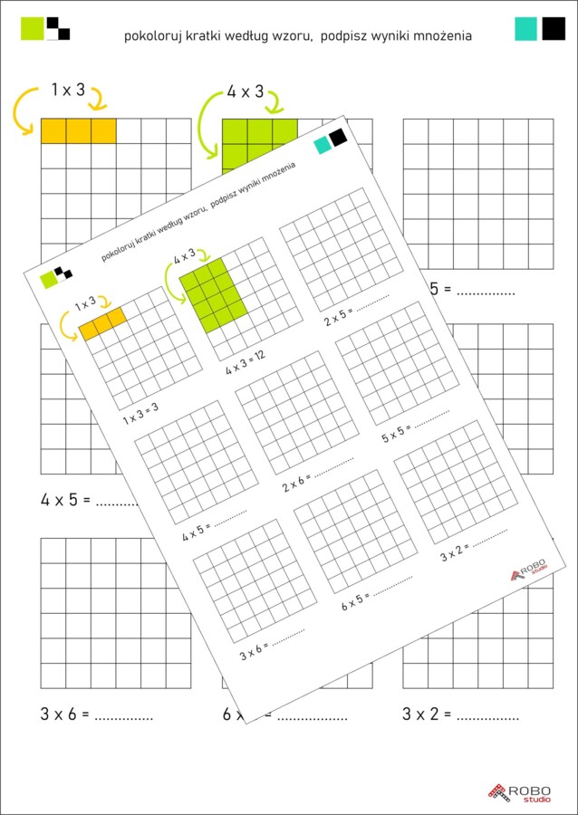 Kolorowanka, tabliczka mnożenia dla początkujących, mnożenie przez 2,3,4- NR 2