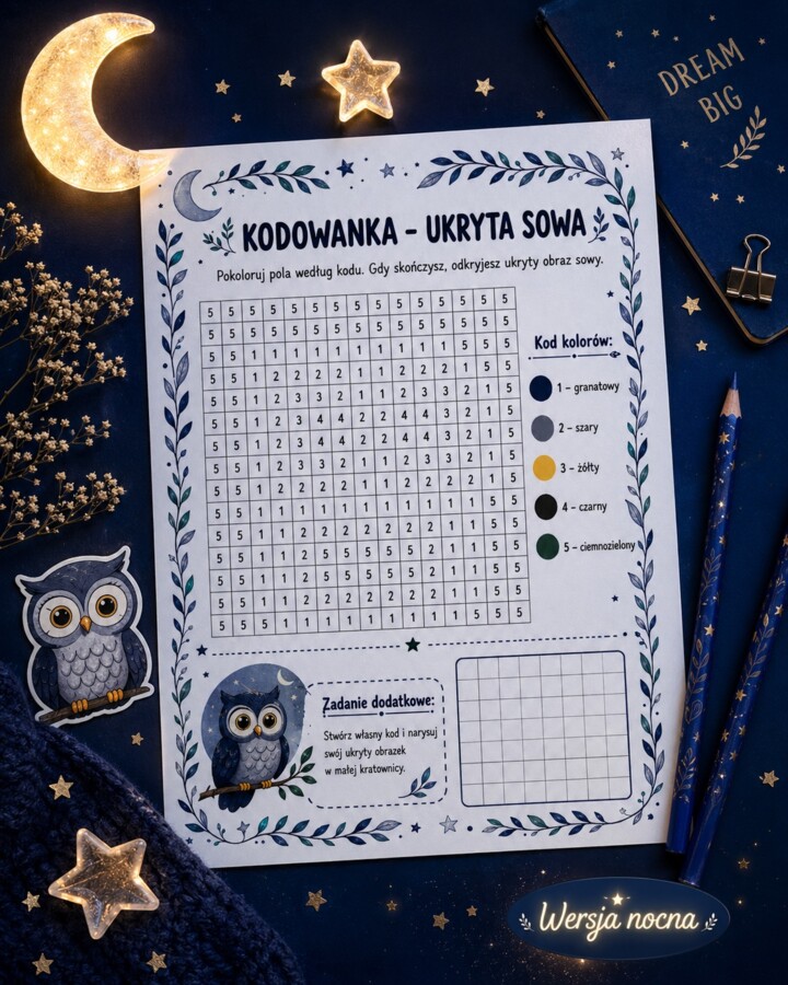 Kodowanka. Ukryta sowa.