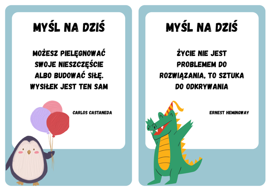 Gazetka - karty z inspirującymi cytatami dla dzieci
