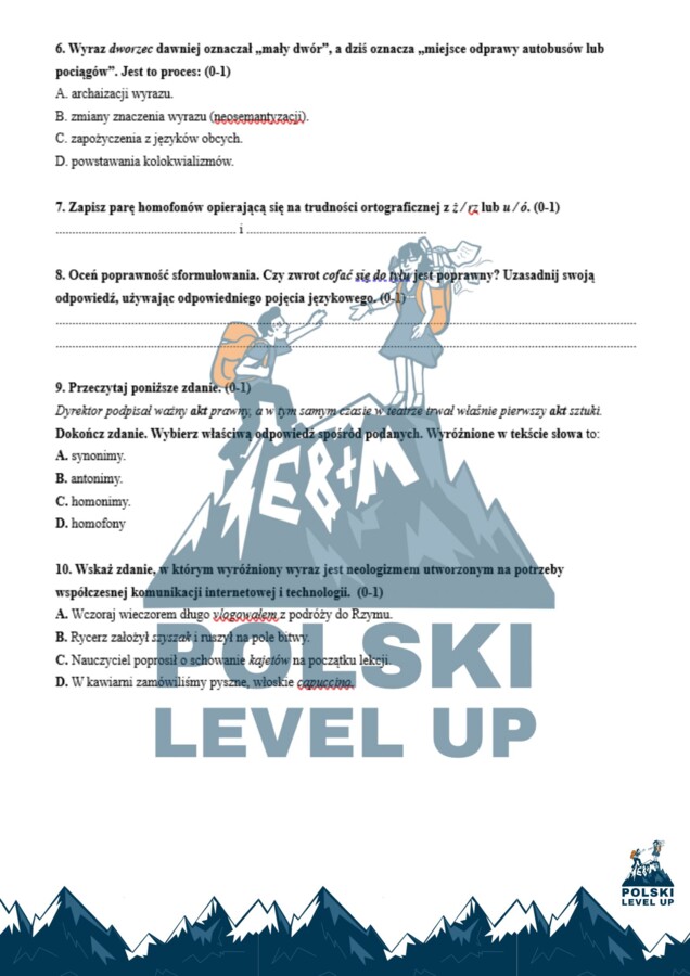 Test  leksyka  E8_50 zadań+ klucz_Polski Level Up