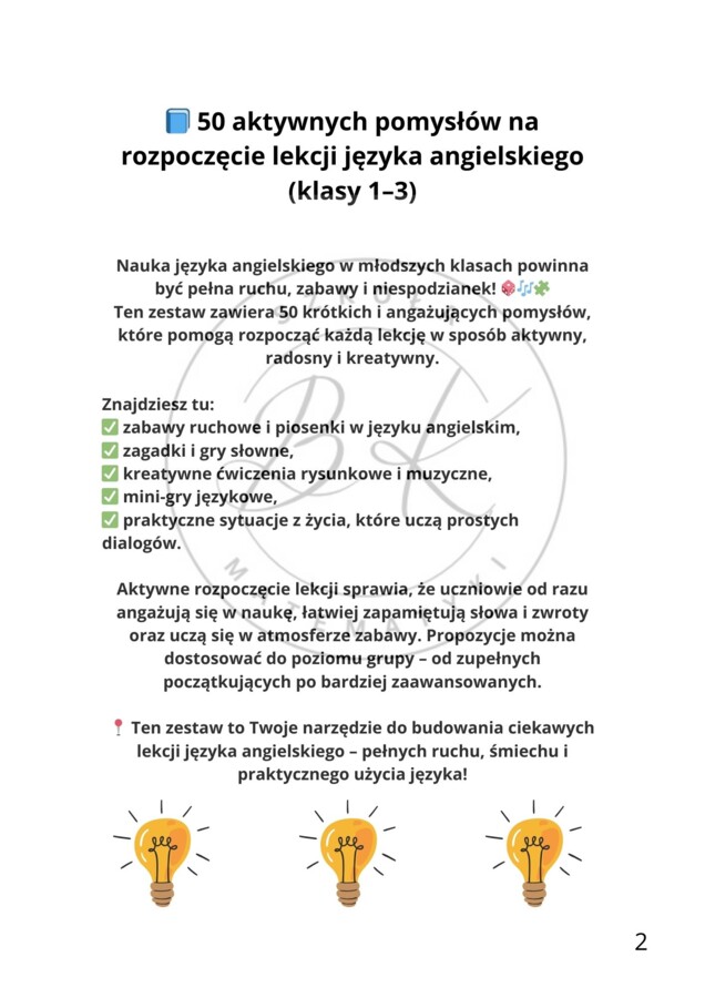 50 aktywnych pomysłów na rozpoczęcie lekcji języka angielskiego w klasach 1-3