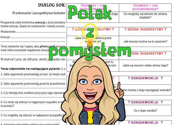 Pytania sokratejskie - karty, kwestionariusz, tabela