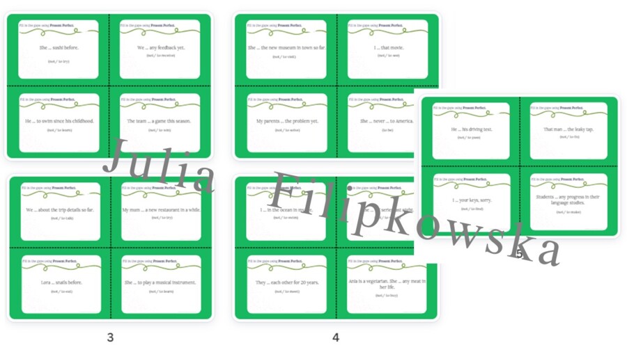 Present Perfect/ Karty do mówienia/ Mówienie/ Speaking/ Zestaw/ Pakiet/ Klasy 4-8/ Klasy 4-6/ Klasy 6-8/ SP/ Warm-up/ Rozgrzewka/ Gramatyka/ Grammar/ Speaking cards grammar/ Grammar cards/ E8
