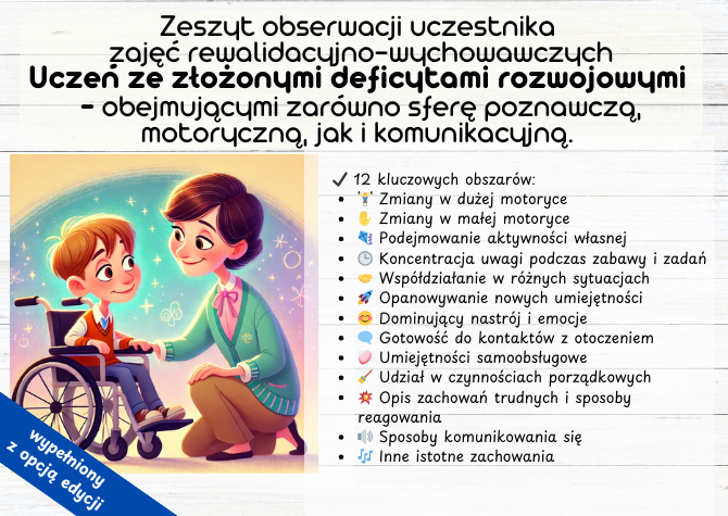 Zeszyt obserwacji uczestnika zajęć rewalidacyjno-wychowawczych Uczeń ze złożonymi deficytami rozwojowymi (poznawczymi, motorycznymi i komunikacyjnymi)