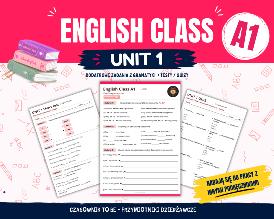Gramatyka klasa 4: Czasownik to be + przymiotniki dzierżawcze. Na podstawie podręcznika English Class A1 Unit 1