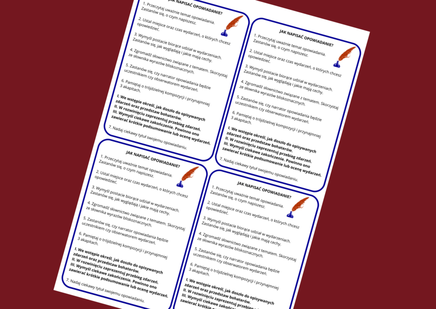 Jak napisać OPOWIADANIE – wklejka – wklejki – kl.4 - 5 – ćwiczenia redakcyjne