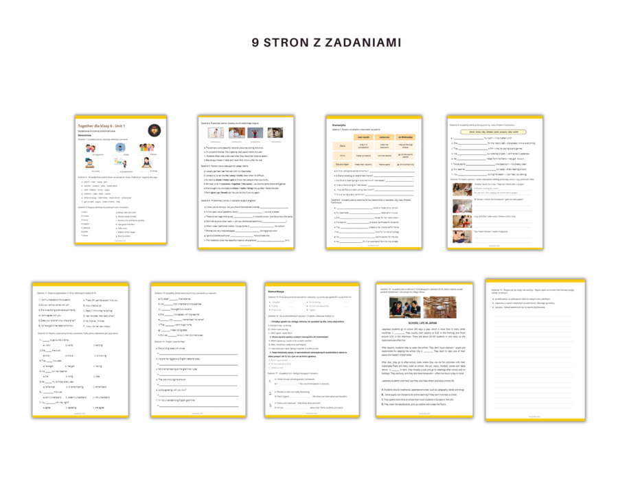 Together klasa 6 Unit 1 Dodatkowe zadania powtórzenie Słownictwo Gramatyka Komunikacja Szkoła Present Continuous Czasowniki Statyczne Wyrazanie opinii