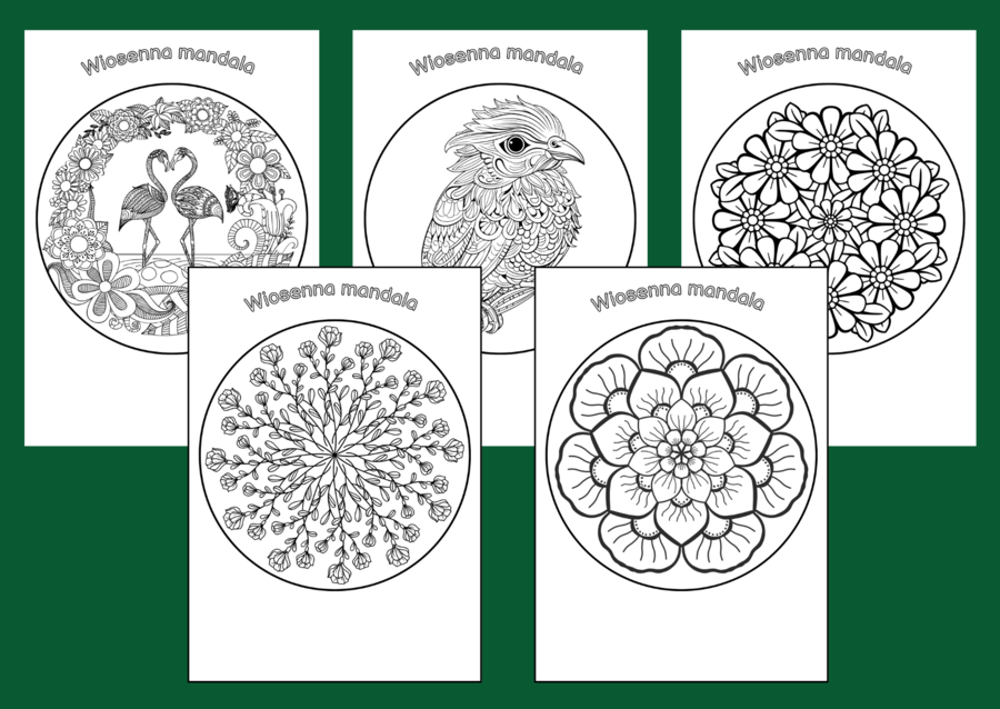 Wiosna – kolorowanka – MANDALA – biblioteka – świetlica – gazetka – mandale – kolorowanki - 52 szt.