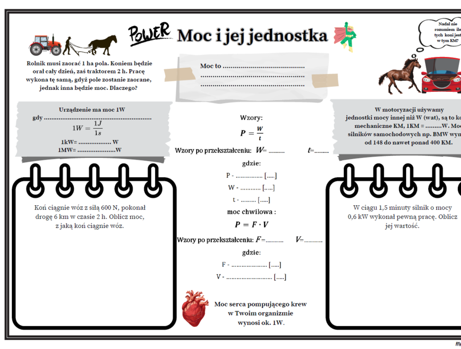 Fizyka kl.7 (SP) Temat: Moc i jej jednostka (Graficzna karta pracy).