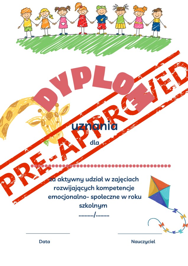 Dyplom Uznania – Aktywny Udział w Zajęciach Rozwijających Kompetencje Emocjonalno-Społeczne