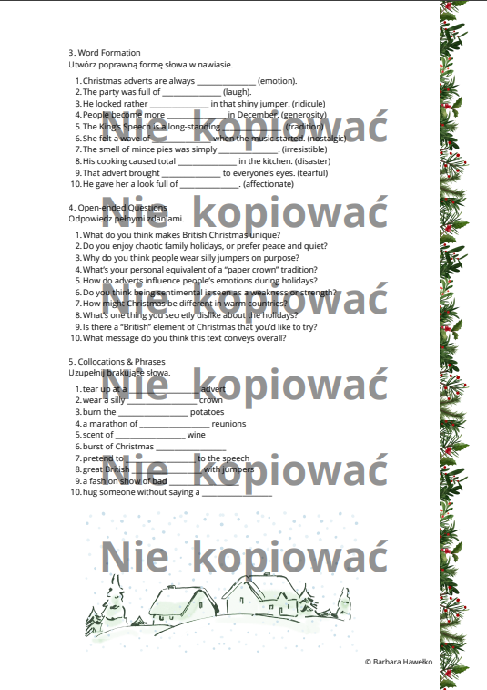 Karta pracy + czytanka "Christmas from the Other Side" B2+