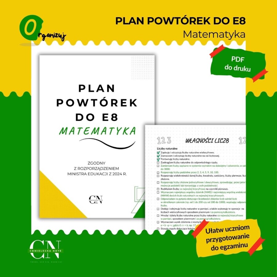 Plan powtórek E8 Egzamin ósmoklasisty Matematyka