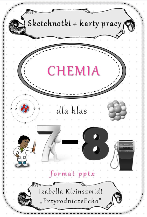 Ogromny zestaw chemicznych sketchnotek i kart pracy + gratisowe linki do prezentacji multimedialnych niekomercyjnych wykonanych w genial.ly do indywidualnego pobrania i użycia do celów niekomercyjnych z CHEMII do klas 7 -8. Materiały wykonane są w progra