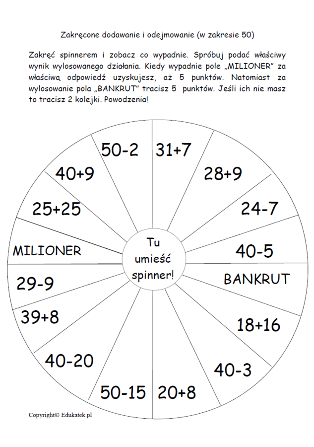 Zakręcone dodawanie i odejmowanie - gry matematyczne