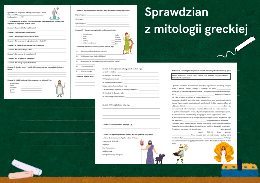 Sprawdzian – Mitologia grecka (klasa 5 szkoły podstawowej)