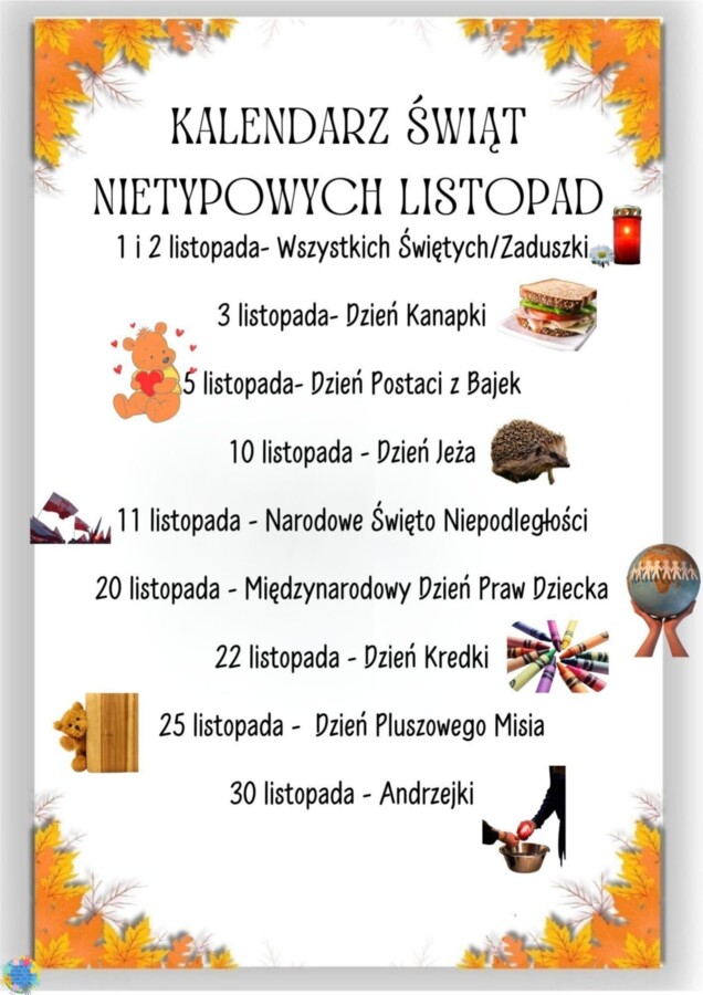 PAKIET MATERIAŁÓW NA LISTOPAD WEDŁUG KALENDARZA ŚWIĄT I DNI NIETYPOWYCH.