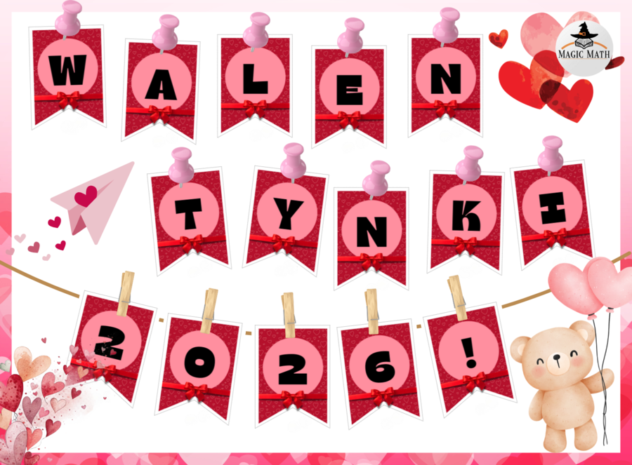 GIRLANDA Walentynkowa – Napis WALENTYNKI do Druku (PDF) – Dekoracja Sali