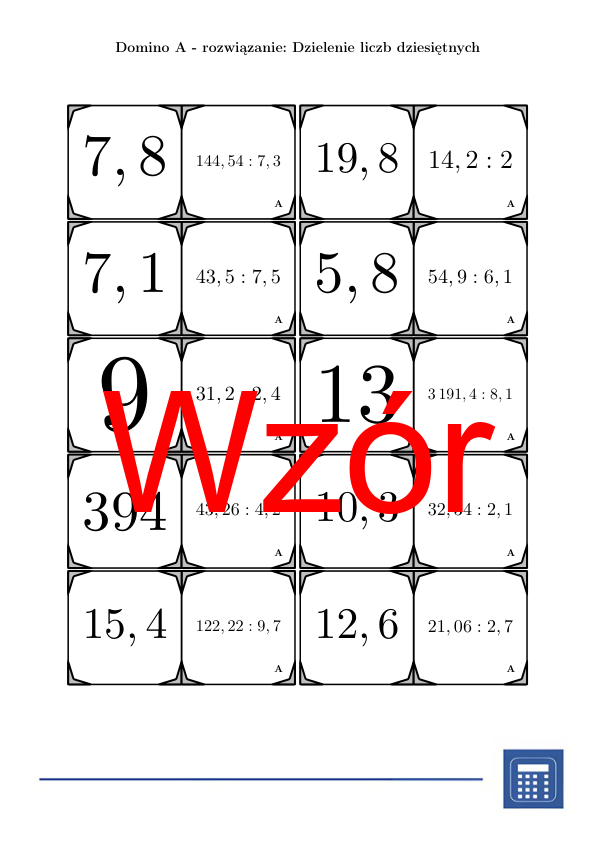 Domino - Dzielenie liczb dziesiętnych | matematyka
