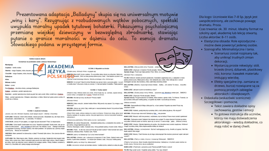 Balladyna scenariusz sztuki w 5 aktach