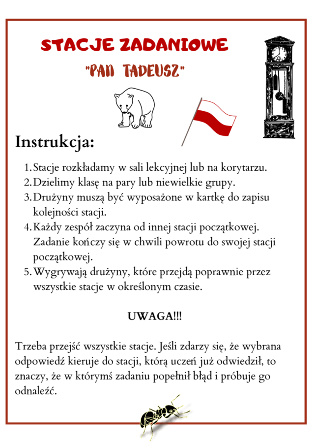 Pan Tadeusz - stacje zadaniowe na start (lekcja w ruchu)