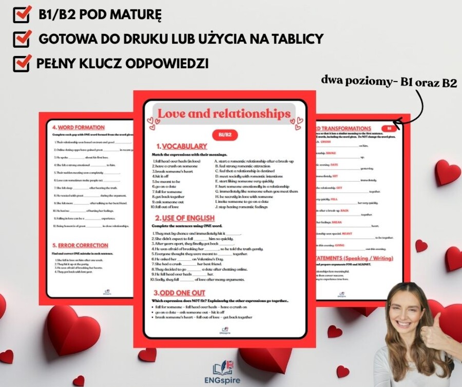 Love & Relationships. Kompletna walentynkowa lekcja B1/B2  wraz z role play (speed dating)
