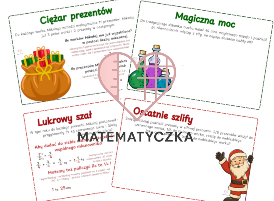 Świąteczne zadania - Ułamki Zwykłe klasa 5 Matematyczka Martyna Rozalia