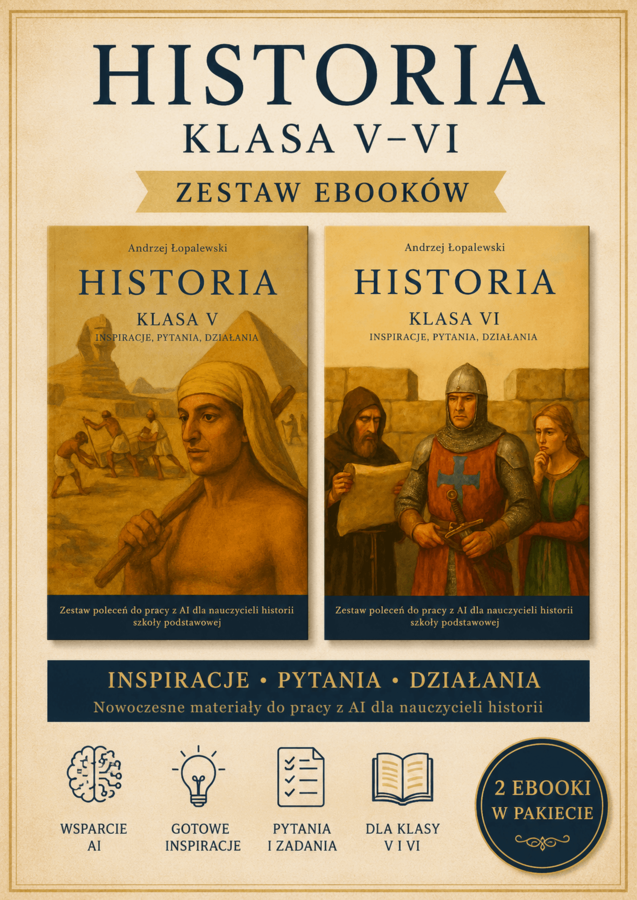 Historia – klasa V_VI. Inspiracje, pytania, działania. Zestaw poleceń do pracy z AI dla nauczycieli historii szkoły podstawowej