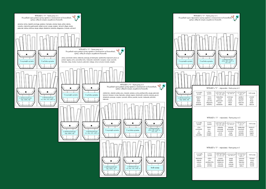 ORTOGRAFIA - wyrazy z "U" - zasady - wklejka - karta pracy - 3 wersje + odpowiedzi