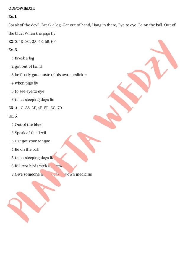 Najpopularniejsze angielskie idiomy – Karta pracy dla uczniów, Ćwiczenia zwrotów – język angielski, (poziom A2/B1, szkoła podstawowa), PDF do druku