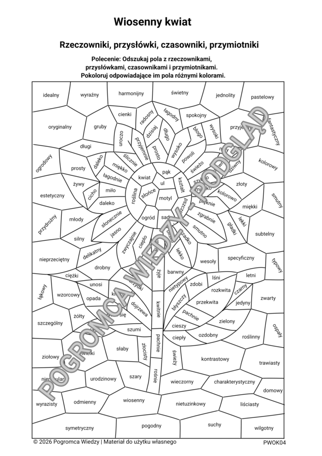 Wiosenny kwiat - części mowy (kartapracy)