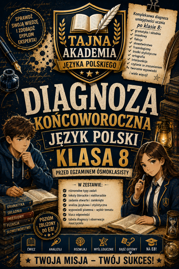 Diagnoza końcoworoczna – język polski klasa 8 | test kompetencji przed egzaminem ósmoklasisty