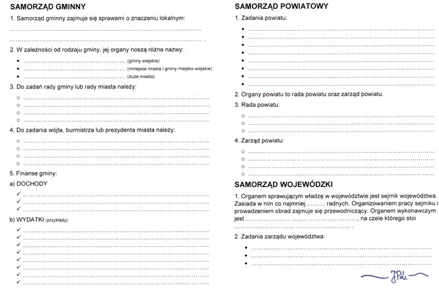 Samorząd gminny, powiatowy i wojewódzki (karta pracy)